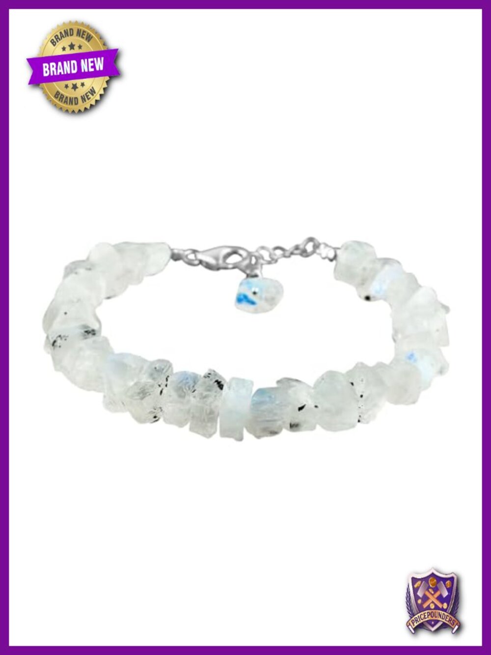 Raw Moonstone Adjustable Bracelet 925 Sterling Silver Natural Gemstone